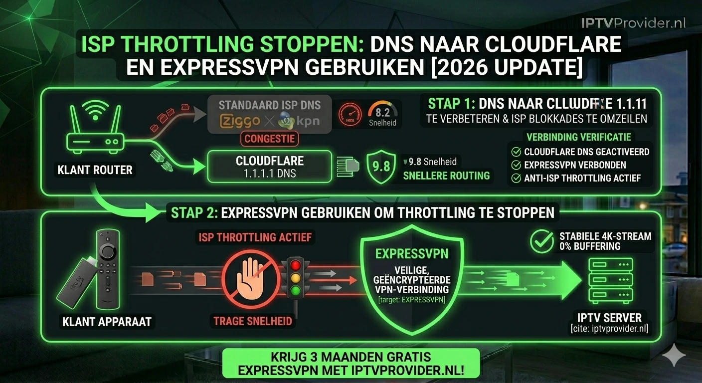 DNS instellingen Cloudflare en VPN ExpressVPN om ISP throttling te stoppen - IPTV buffering fix