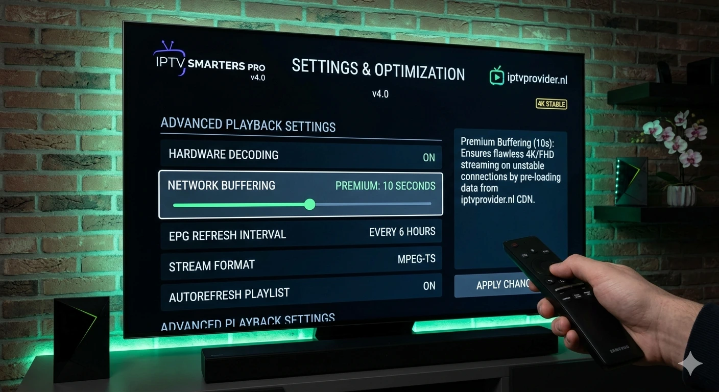 IPTV Smarters Pro instellingen anti-buffer en hardware decoding